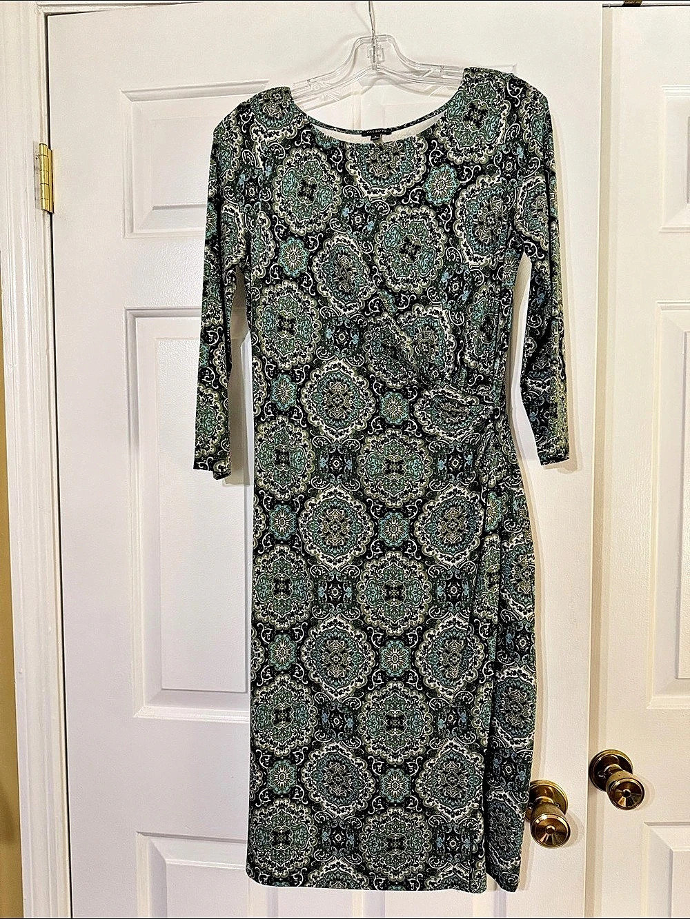 Talbots Paisley Midi Dress in Green & Black Size Small